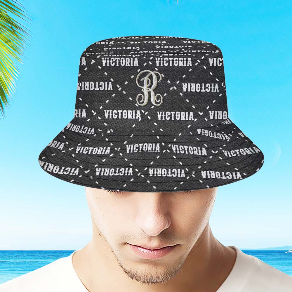 Custom Bucket Hat Unisex Black Plaid Fisherman Hat Personalized Your Name - MyFaceBoxer