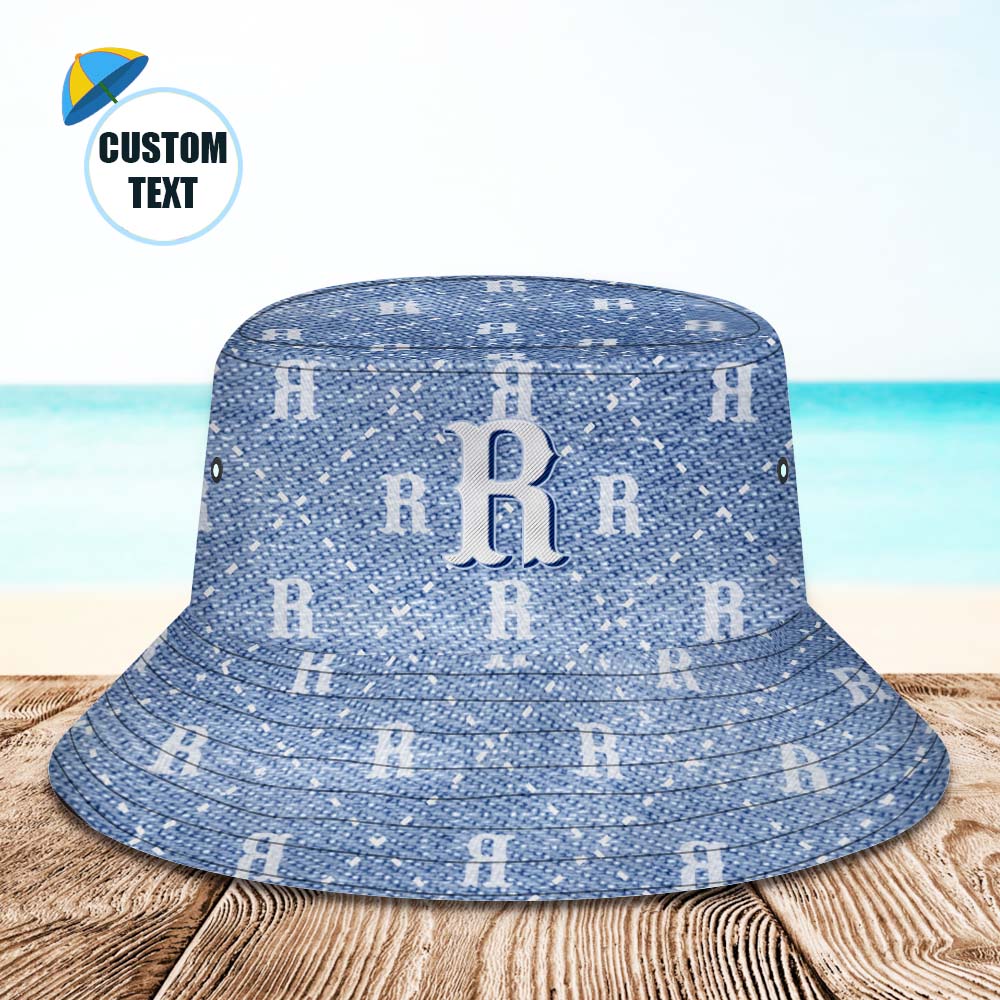 Custom Bucket Hat Unisex Blue Plaid Fisherman Hat Personalized Letter - MyFaceBoxer