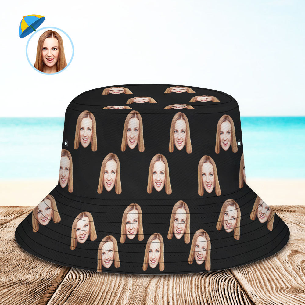 Custom Your Photo Face Summer Bucket Hat Fisherman Hat - Black - MyFaceBoxer