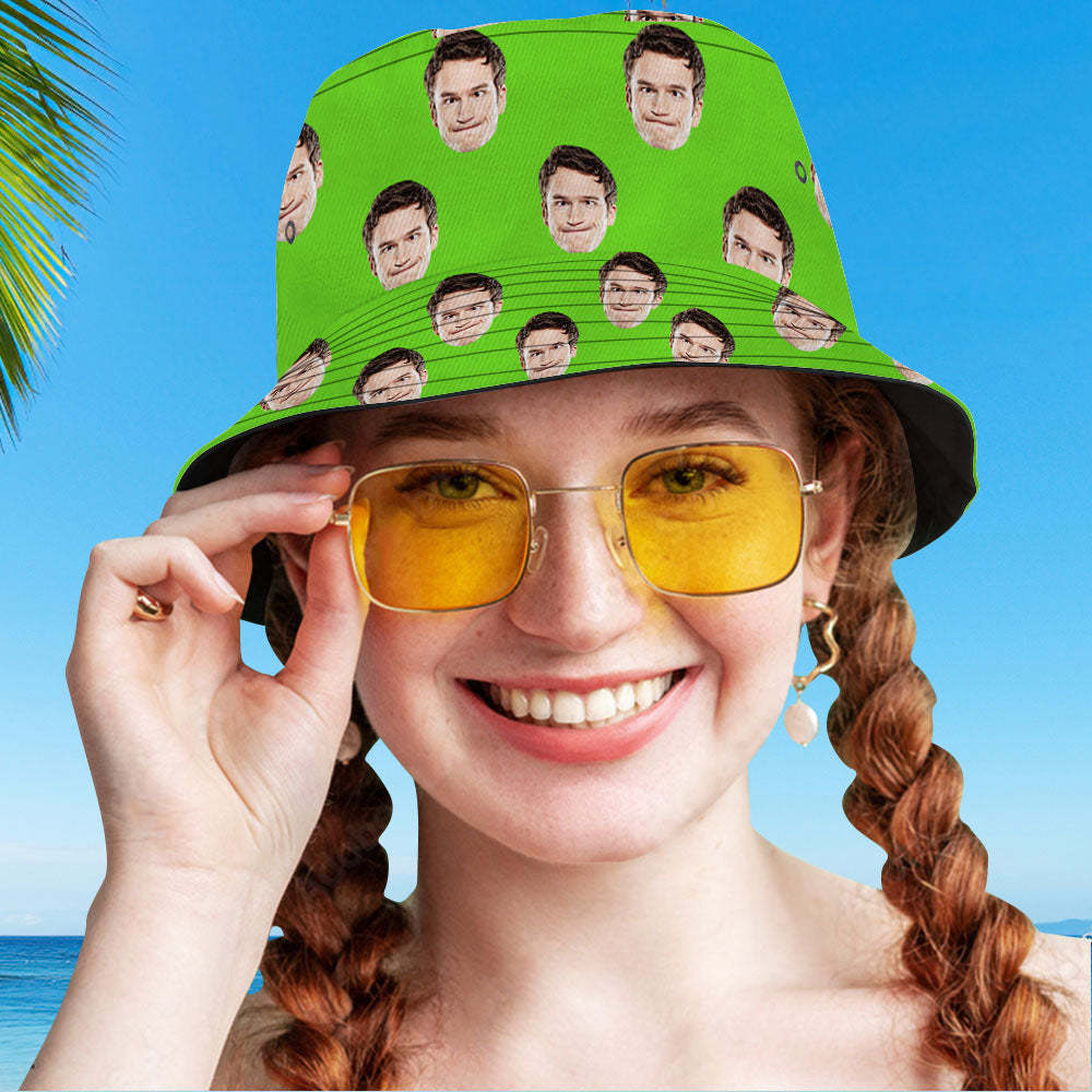 Custom Your Photo Face Summer Bucket Hat Fisherman Hat - Green - MyFaceBoxer