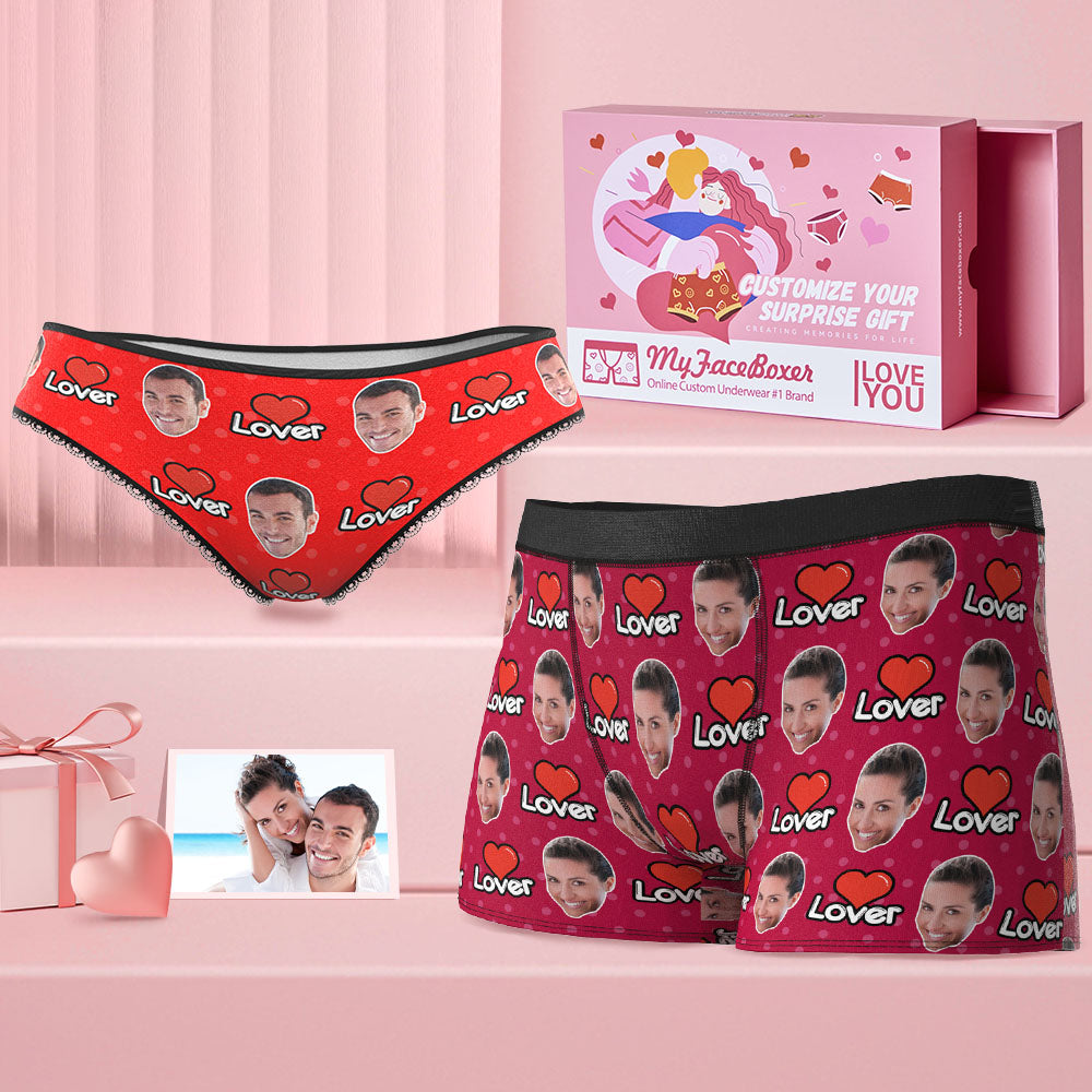 Custom Face Couple Matching Underwear Multicolor My Lover Personalized Funny Underwear Gift for Lovers - MyFaceBoxer