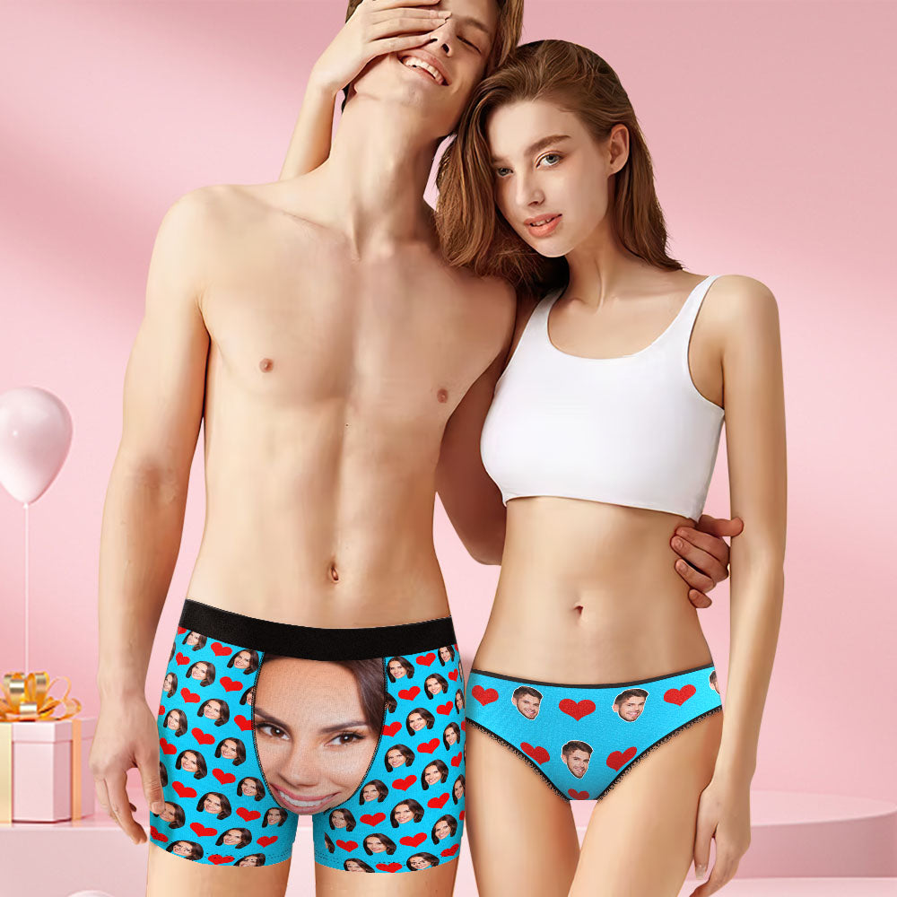 Custom Face Matching Underwear for Couples Love Heart Personalized Colorful Funny Underwear Valentine's Day Gift - MyFaceBoxer