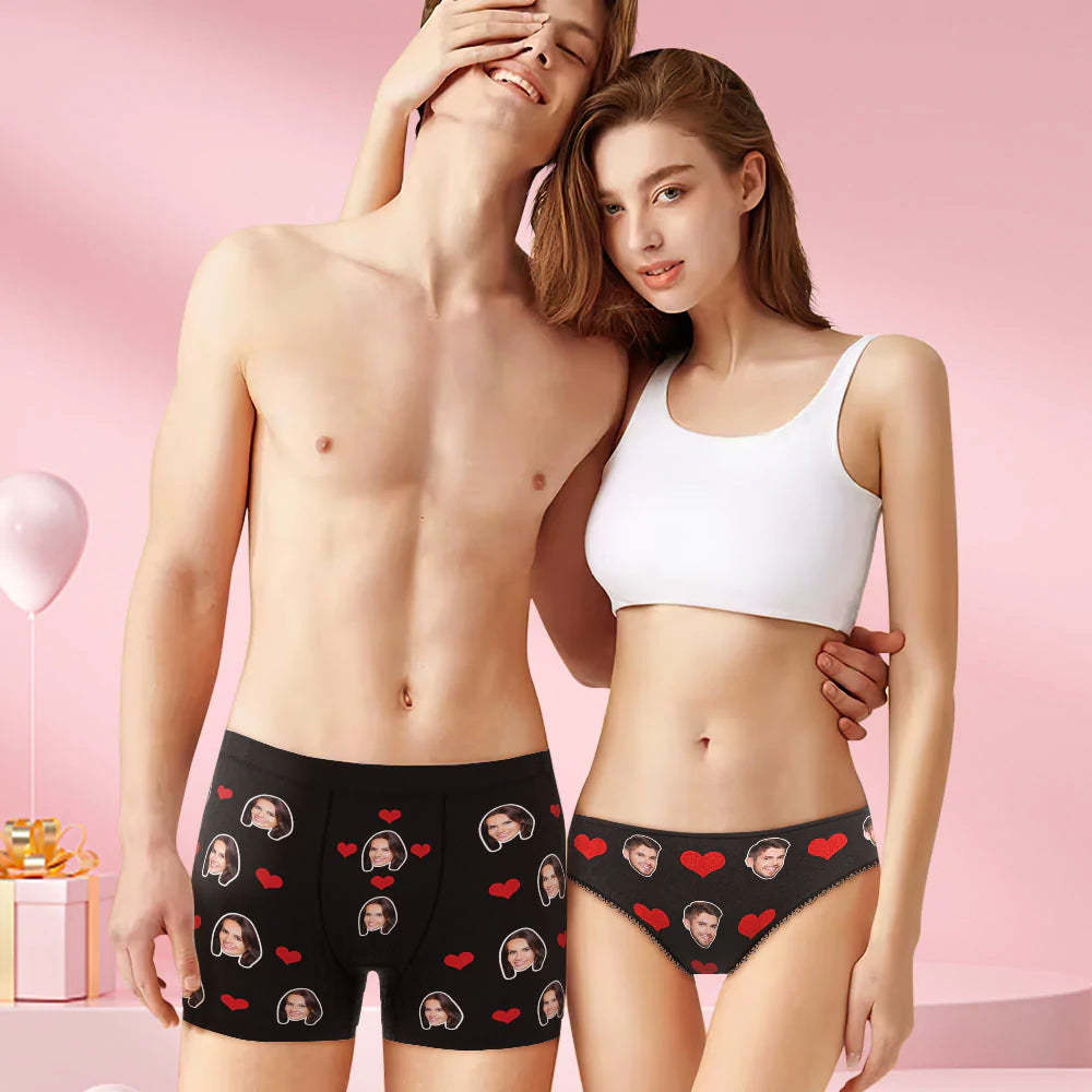 Custom Face Couple Matching Underwear Sweet Love Heart Personalized Funny Underwear Gift for Lovers - MyFaceBoxer