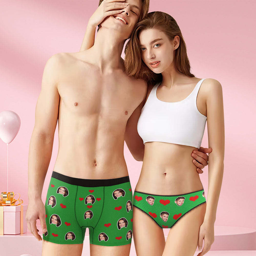 Custom Face Couple Matching Underwear Multicolor Sweet Love Heart Personalized Funny Underwear Gift for Lovers - MyFaceBoxer