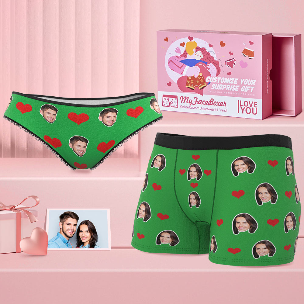 Custom Face Couple Matching Underwear Multicolor Sweet Love Heart Personalized Funny Underwear Gift for Lovers - MyFaceBoxer