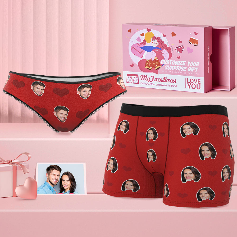 Custom Face Couple Matching Underwear Multicolor Sweet Love Heart Personalized Funny Underwear Gift for Lovers - MyFaceBoxer
