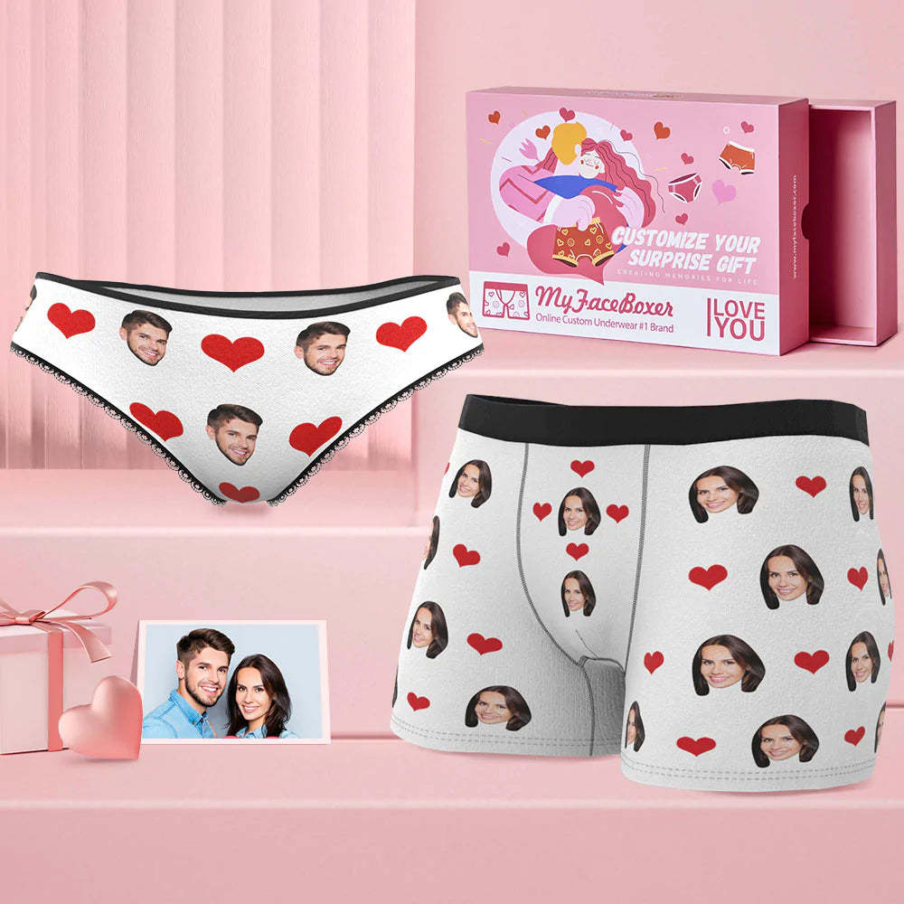 Custom Face Couple Matching Underwear Sweet Love Heart Personalized Funny Underwear Gift for Lovers - MyFaceBoxer