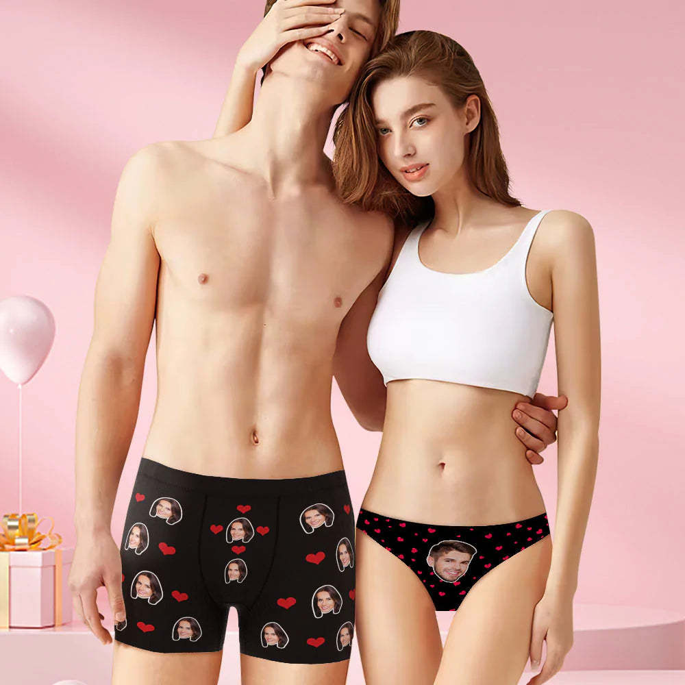 Custom Face Couple Matching Underwear Love Heart Personalized Funny Underwear Valentine's Day Gift - MyFaceBoxer