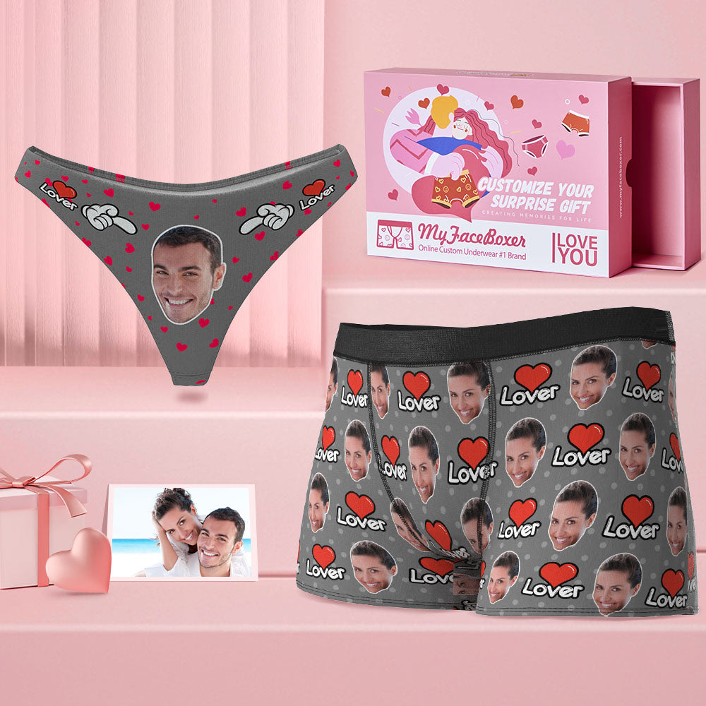 Custom Face Couple Matching Underwear Multicolor Sweet Lover Personalized Funny Underwear Valentine's Day Gift - MyFaceBoxer