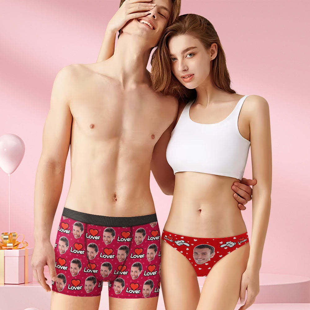 Custom Face Couple Matching Underwear Multicolor Sweet Lover Personalized Funny Underwear Valentine's Day Gift - MyFaceBoxer
