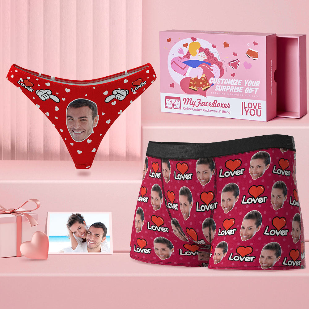 Custom Face Couple Matching Underwear Multicolor Sweet Lover Personalized Funny Underwear Valentine's Day Gift - MyFaceBoxer