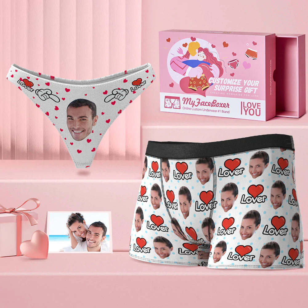 Custom Face Couple Matching Underwear Sweet Lover Personalized Funny Underwear Valentine's Day Gift - MyFaceBoxer