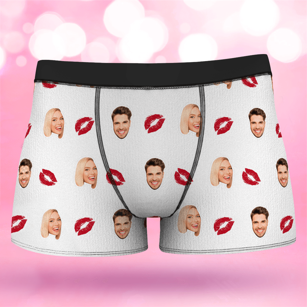 Couple Men's Custom Face Boxer Shorts 3D Online Preview- Kiss - MyFaceBoxer