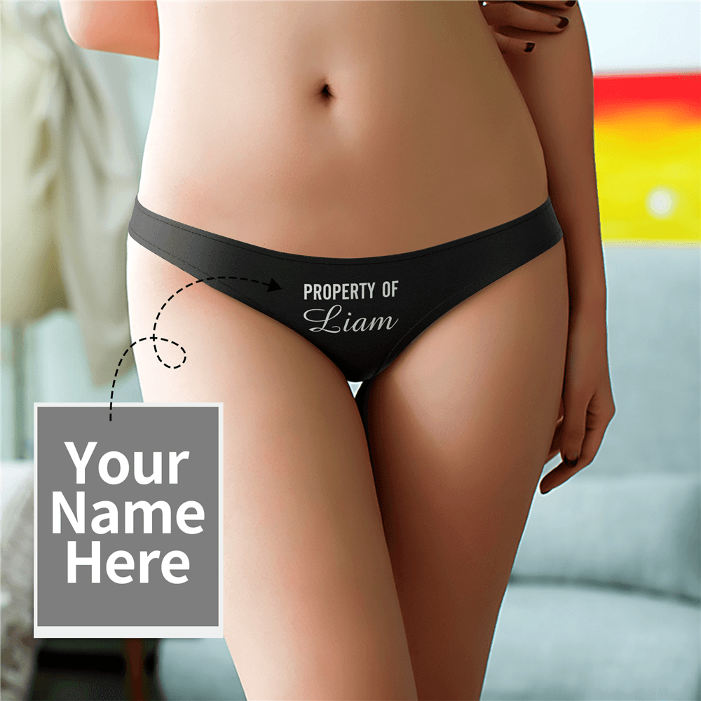 Women's Custom Name Property of Thong Panty - Solid Color - MyFaceBoxer