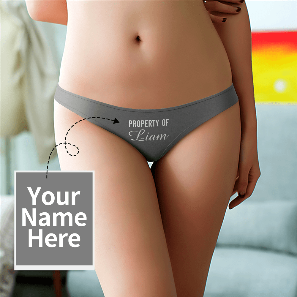 Women's Custom Name Property of Thong Panty - Solid Color - MyFaceBoxer