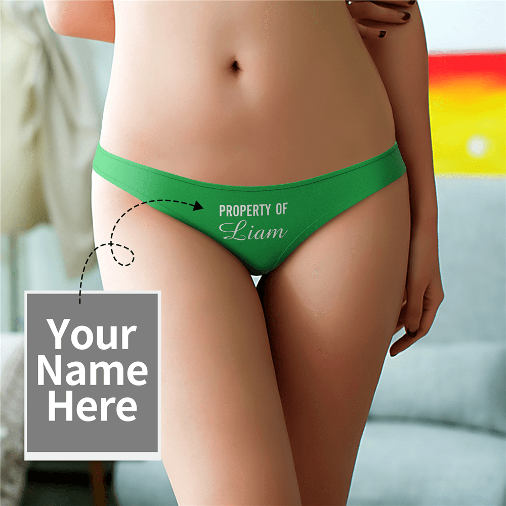 Women's  Custom Name Property of Thong Panty - Solid Color	 - MyFaceBoxer