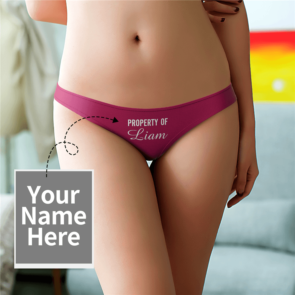 Women's Custom Name Property of Thong Panty - Solid Color - MyFaceBoxer