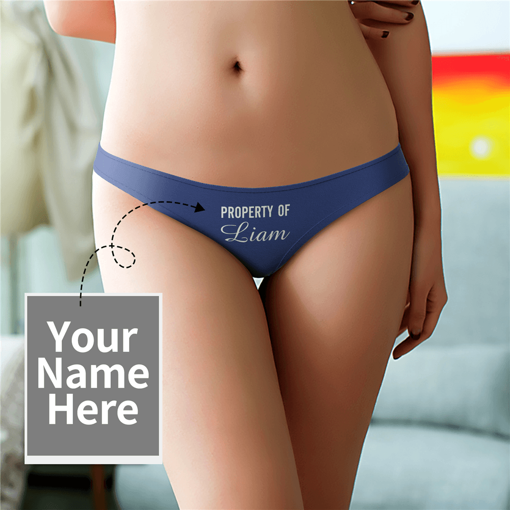 Women's Custom Name Property of Thong Panty - Solid Color - MyFaceBoxer