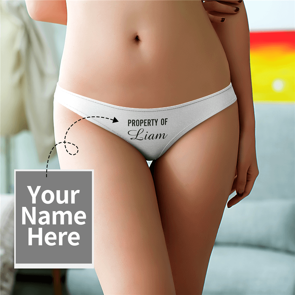 Women's  Custom Name Property of Thong Panty - Solid Color	 - MyFaceBoxer