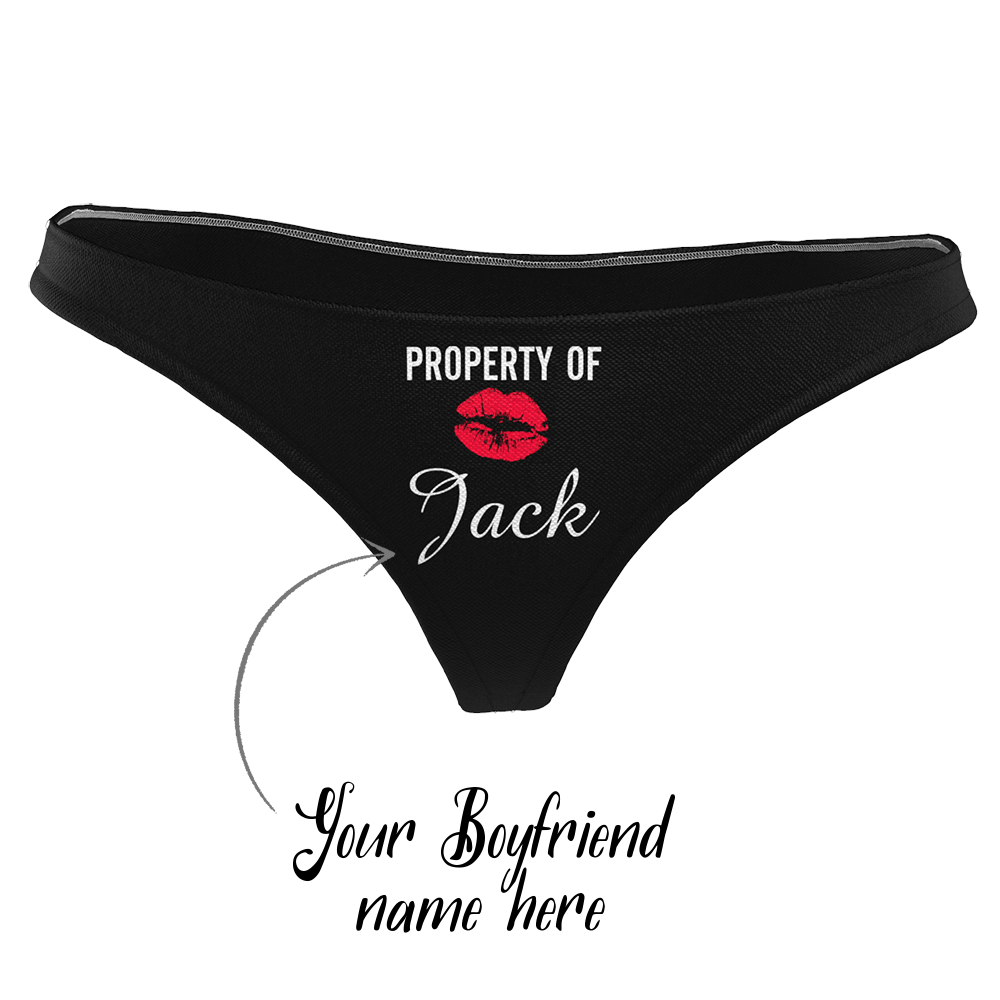 Women's Plain Custom Name Property of Thong Panty - Kiss - MyFaceBoxer