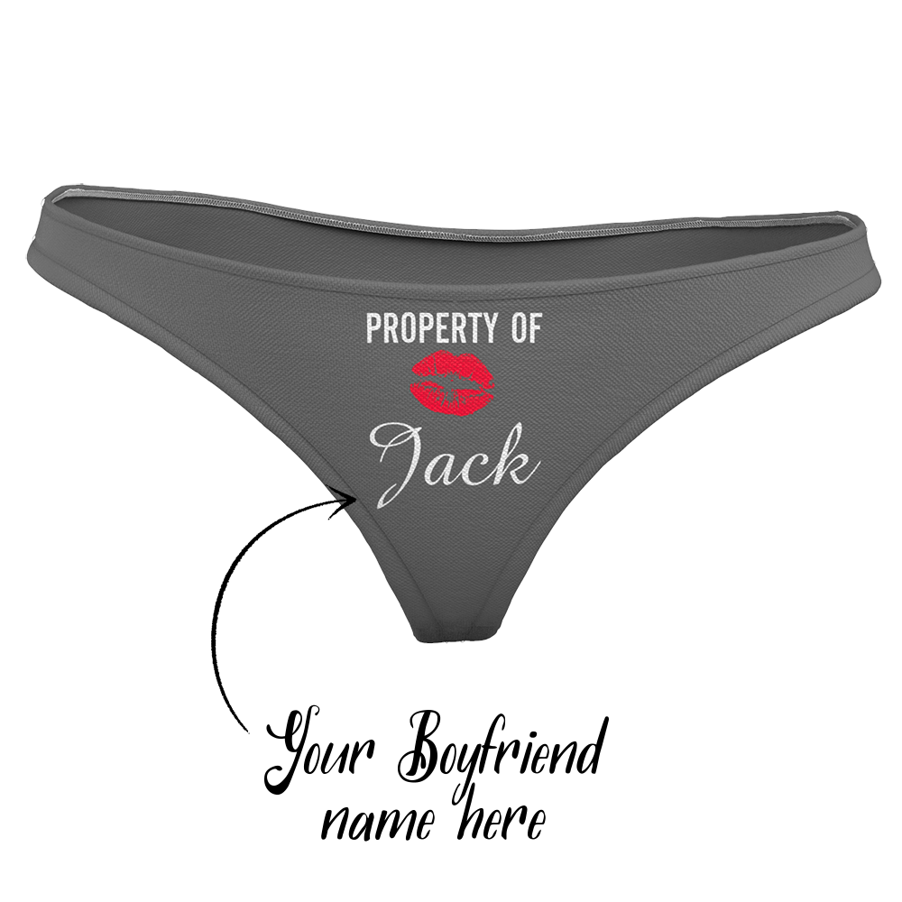 Women's Plain Custom Name Property of Thong Panty - Kiss - MyFaceBoxer