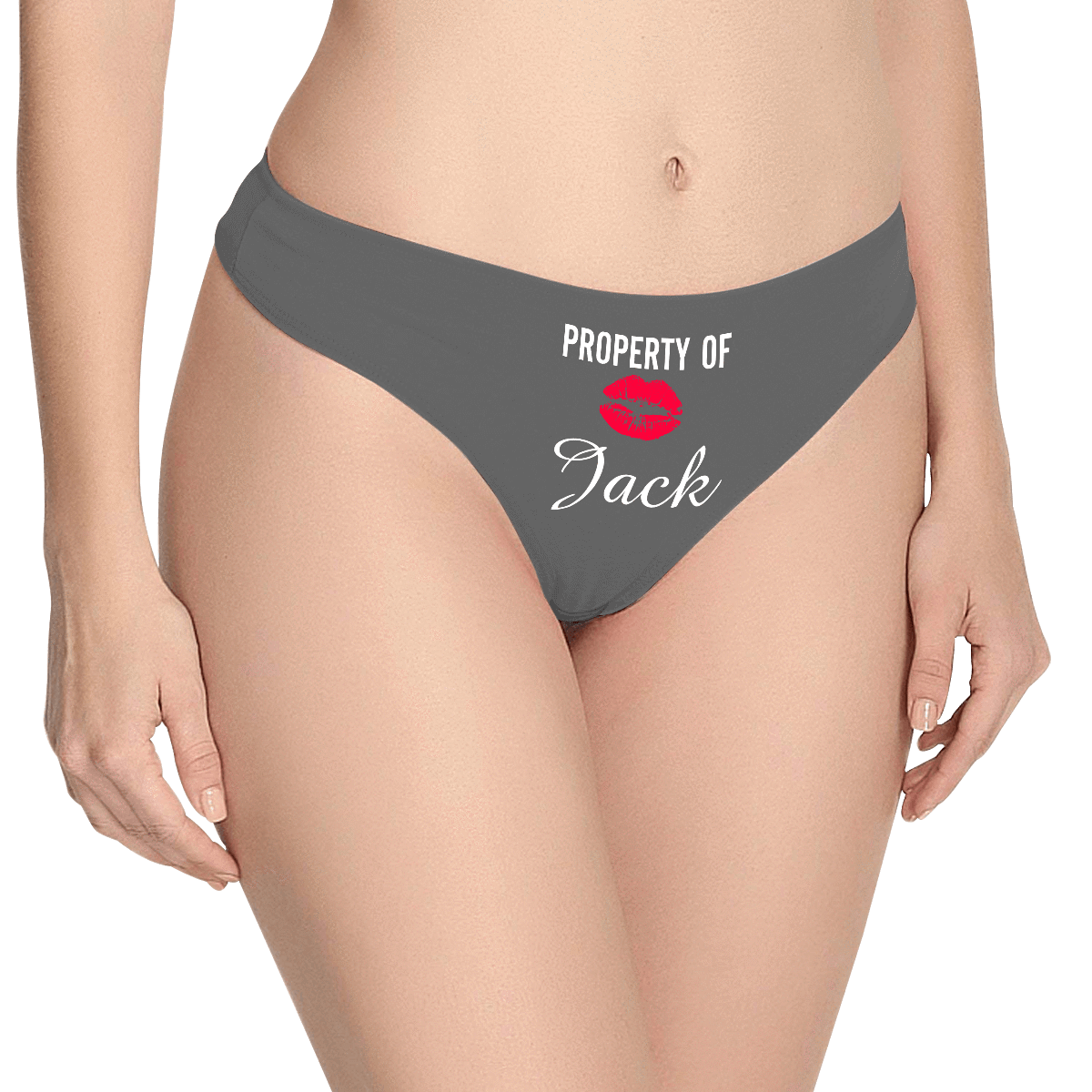Women's Plain Custom Name Property of Thong Panty - Kiss - MyFaceBoxer