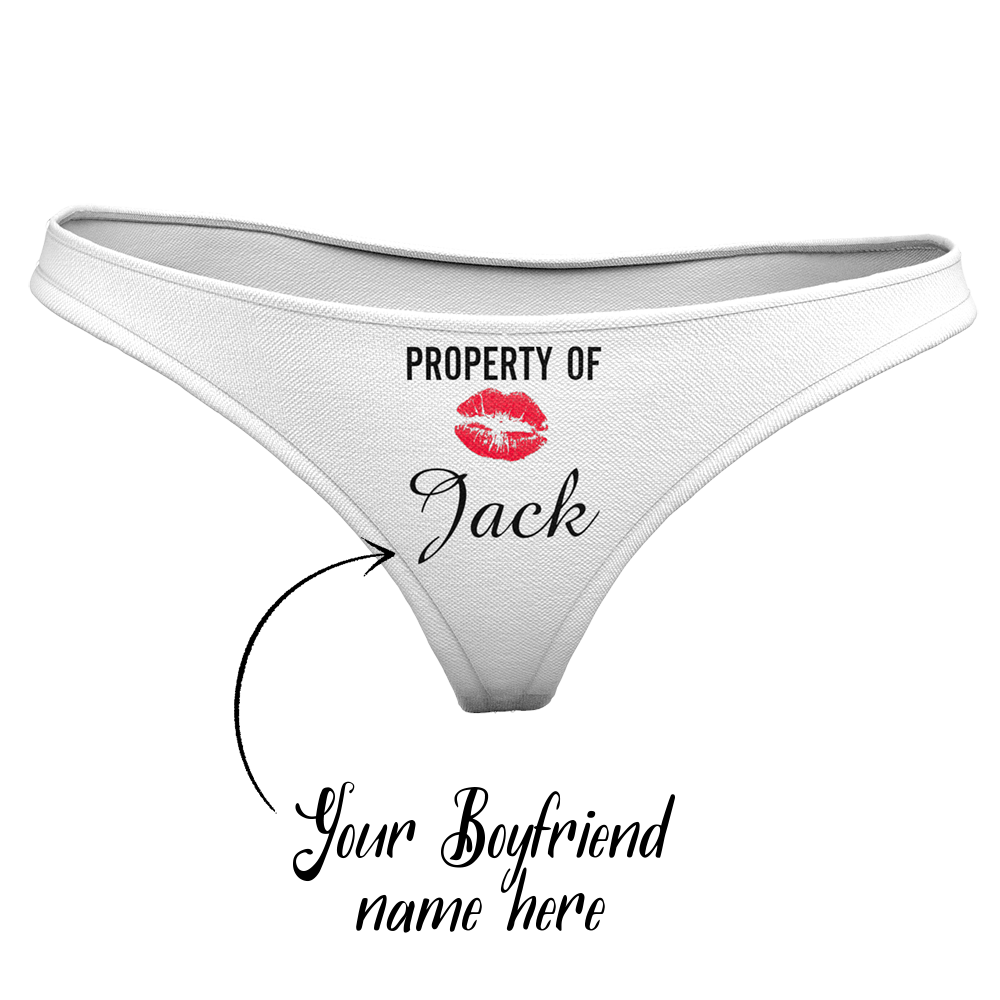 Women's Plain Custom Name Property of Thong Panty - Kiss - MyFaceBoxer
