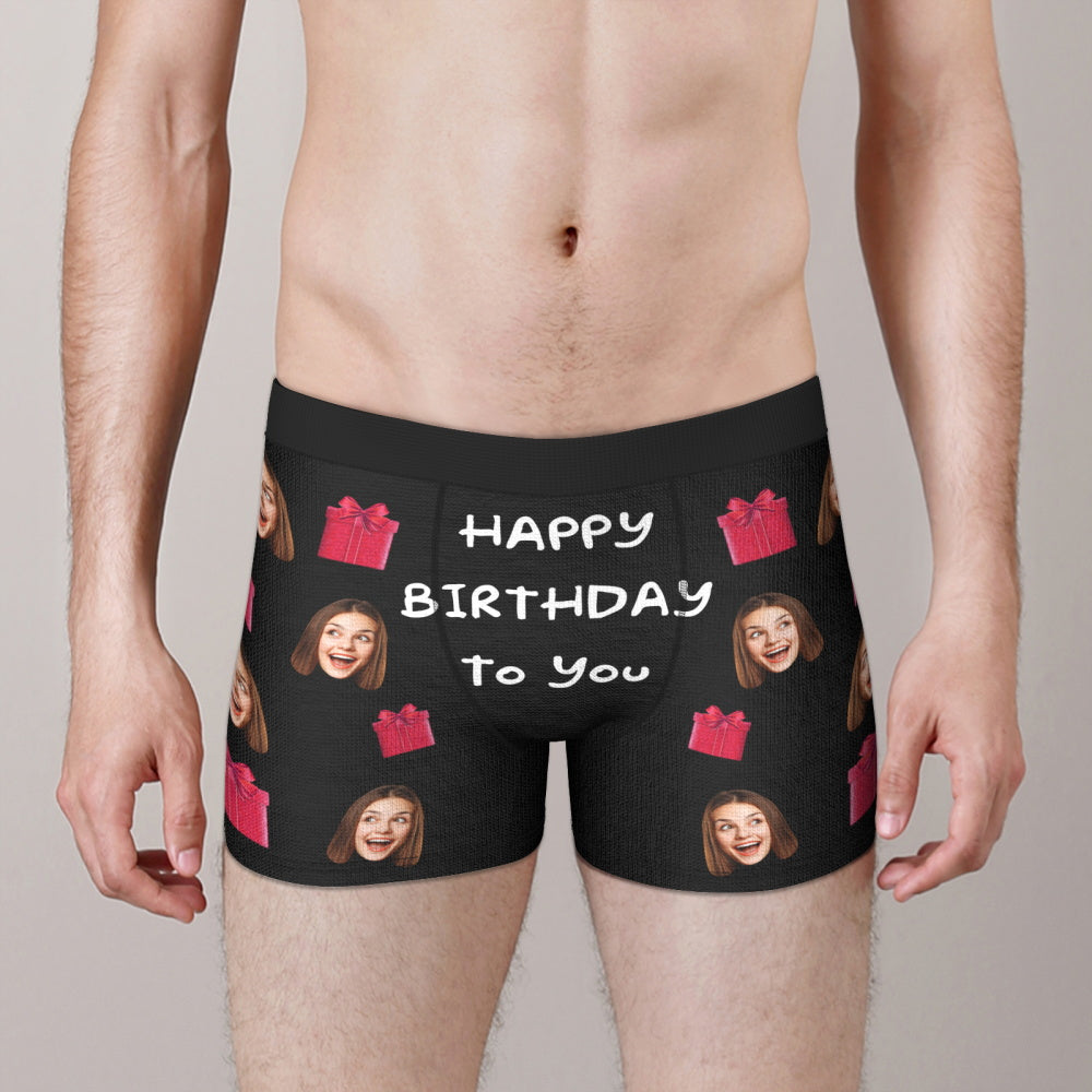 Custom Face Boxers Briefs Happy Birthday Personalized Photo Underwear Birthday Gift for Him - MyFaceBoxer