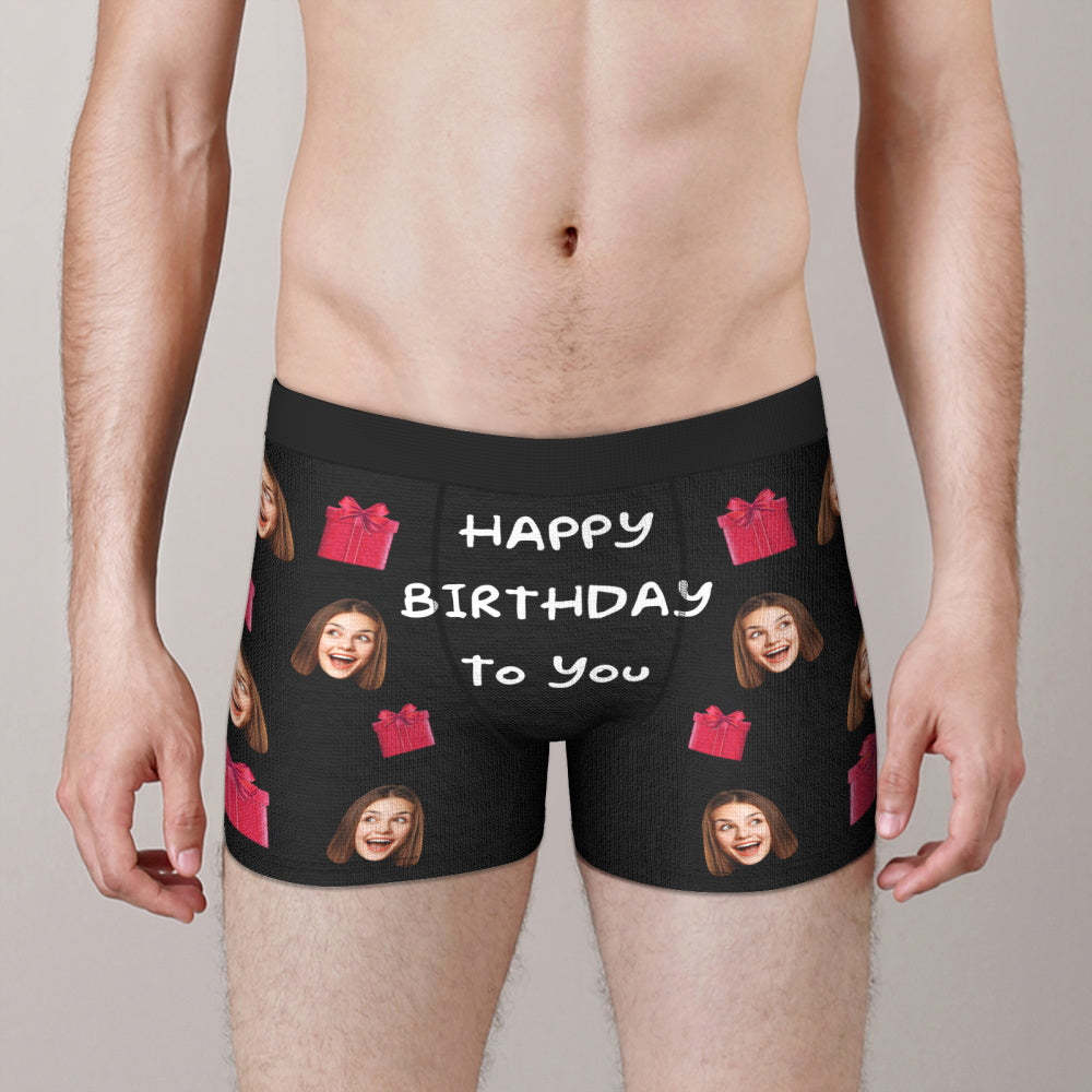 Custom Face Boxers Briefs Happy Birthday Personalized Photo Underwear Birthday Gift for Him - MyFaceBoxer