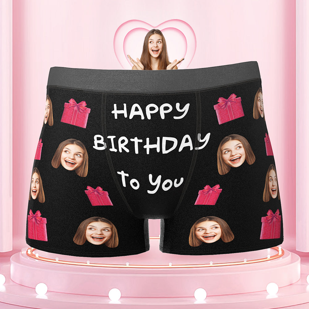 Custom Face Boxers Briefs Happy Birthday Personalized Photo Underwear Birthday Gift for Him - MyFaceBoxer