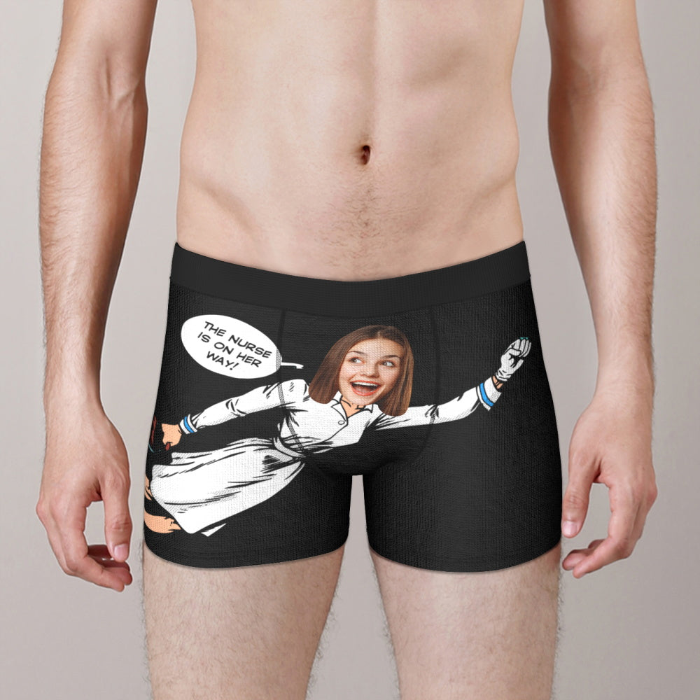 Custom Face Boxers Briefs The Nurse Is On Her Way Personalized Photo Underwear Gift for Him - MyFaceBoxer