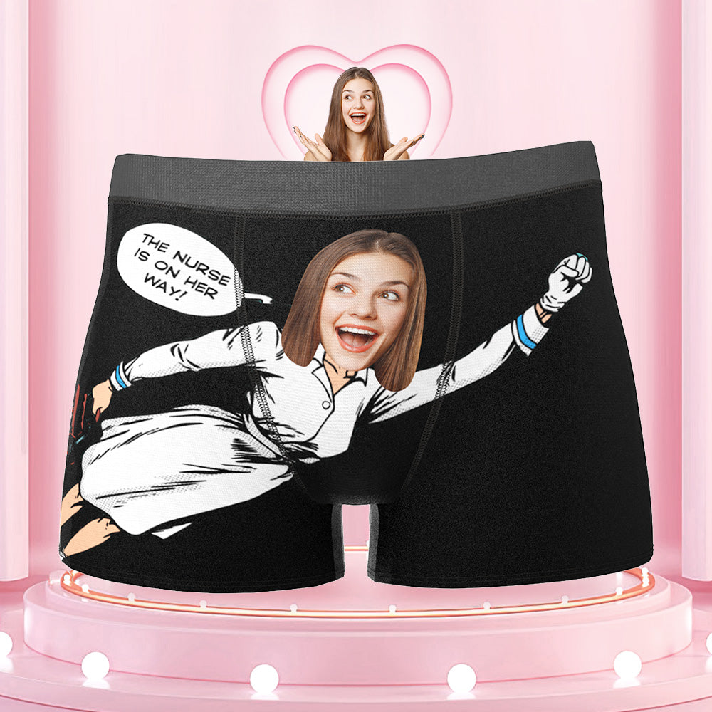 Custom Face Boxers Briefs The Nurse Is On Her Way Personalized Photo Underwear Gift for Him - MyFaceBoxer