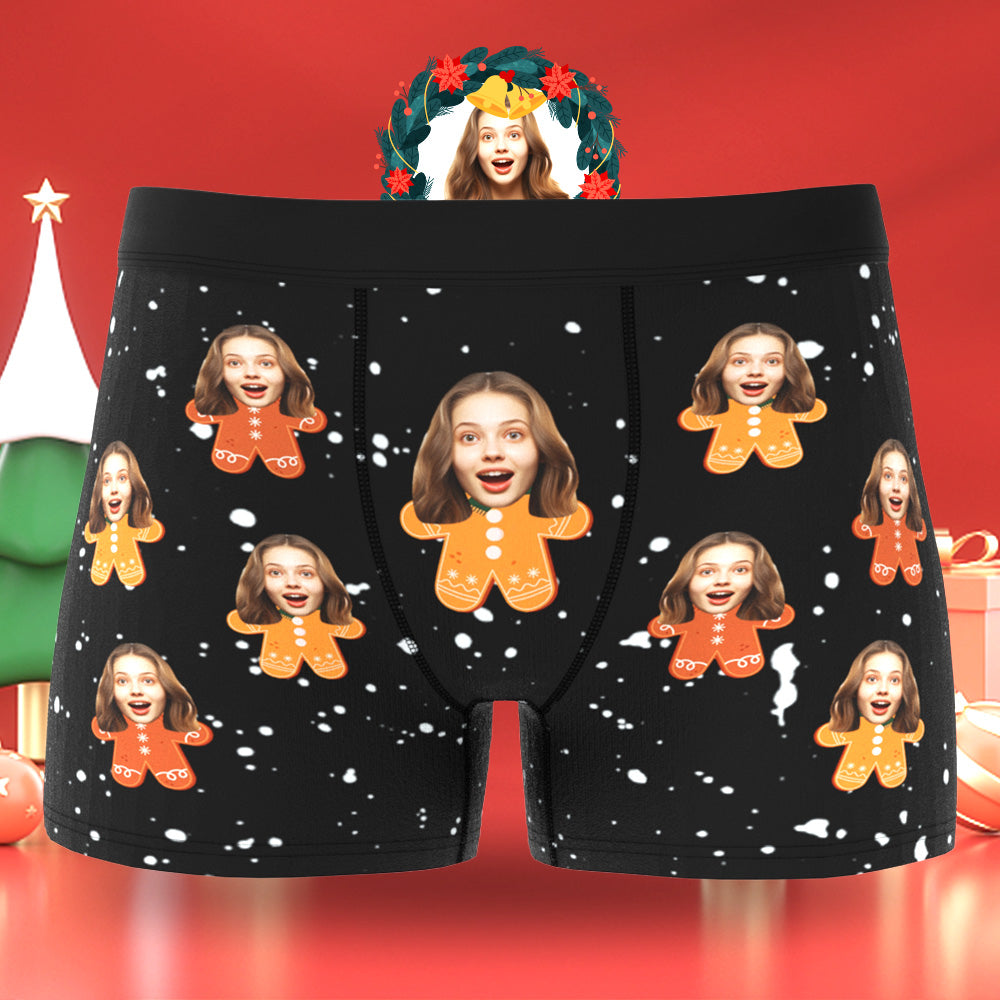Custom Face Men's Boxers Briefs Personalized Men's Christmas Shorts Gift With Photo Gingerbread Man - MyFaceBoxer