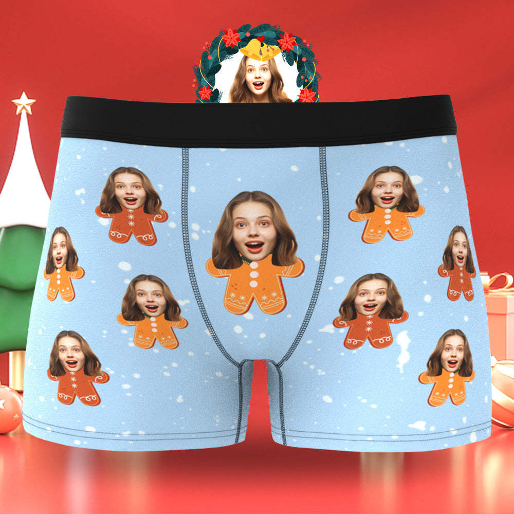Custom Face Men's Boxers Briefs Personalized Men's Christmas Shorts Gift With Photo Gingerbread Man - MyFaceBoxer
