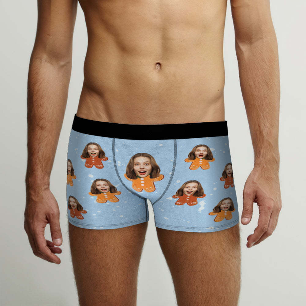 Custom Face Men's Boxers Briefs Personalized Men's Christmas Shorts Gift With Photo Gingerbread Man - MyFaceBoxer