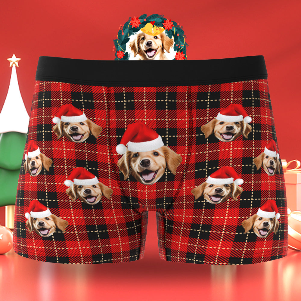 Custom Face Men's Boxers Briefs Personalized Men's Christmas Shorts Gift With Photo Check Pattern - MyFaceBoxer