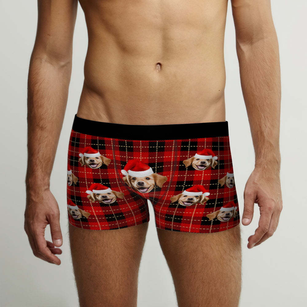 Custom Face Men's Boxers Briefs Personalized Men's Christmas Shorts Gift With Photo Check Pattern - MyFaceBoxer