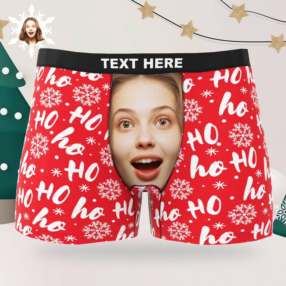 Custom Men's Photo Boxers Personalized Christmas Big Face Red Underwear Christmas Gift for Him - MyFaceBoxer