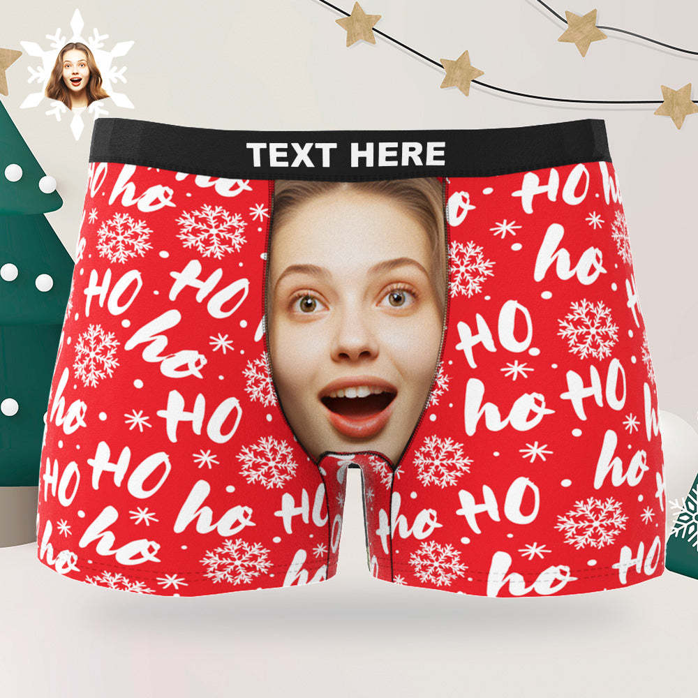 Custom Men's Photo Boxers Personalized Christmas Big Face Red Underwear Christmas Gift for Him - MyFaceBoxer