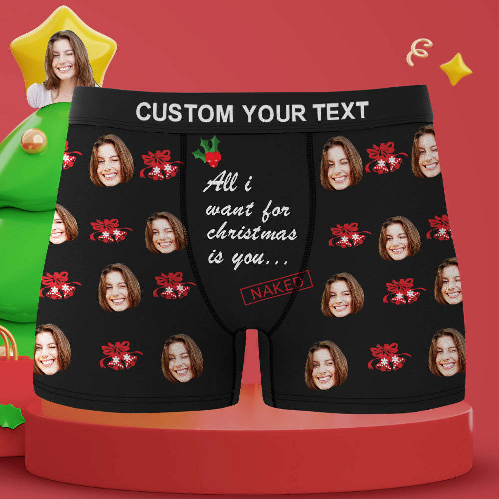 Custom Face Christmas Bells Boxers Briefs Personalized Mens Underwear Funny Briefs With Photo -All i Want for Christmas is You - MyFaceBoxer