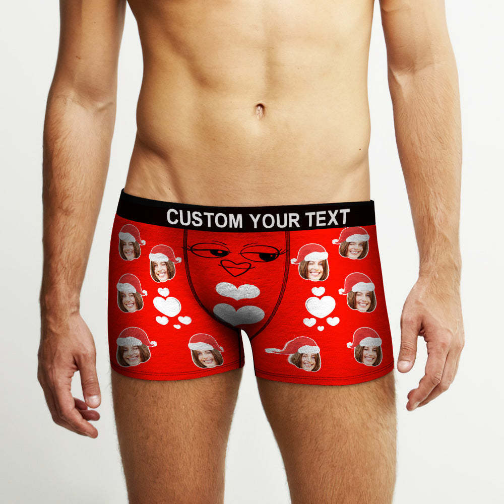 Custom Christmas Boxer Santa Hat Boxer Personalized Mens Heart Underwear Santa Gift for Him - MyFaceBoxer