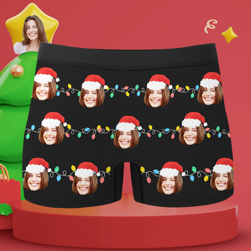 Custom Face Boxer Santa Claus Personalized Mens Underwear Santa Lanterns Christmas Gift - MyFaceBoxer