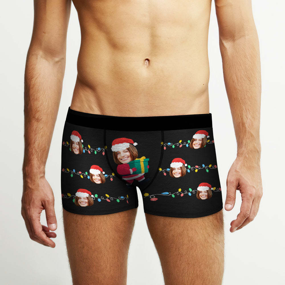 Custom Face Boxer Santa Claus Personalized Mens Underwear Santa Lanterns Christmas Gift - MyFaceBoxer