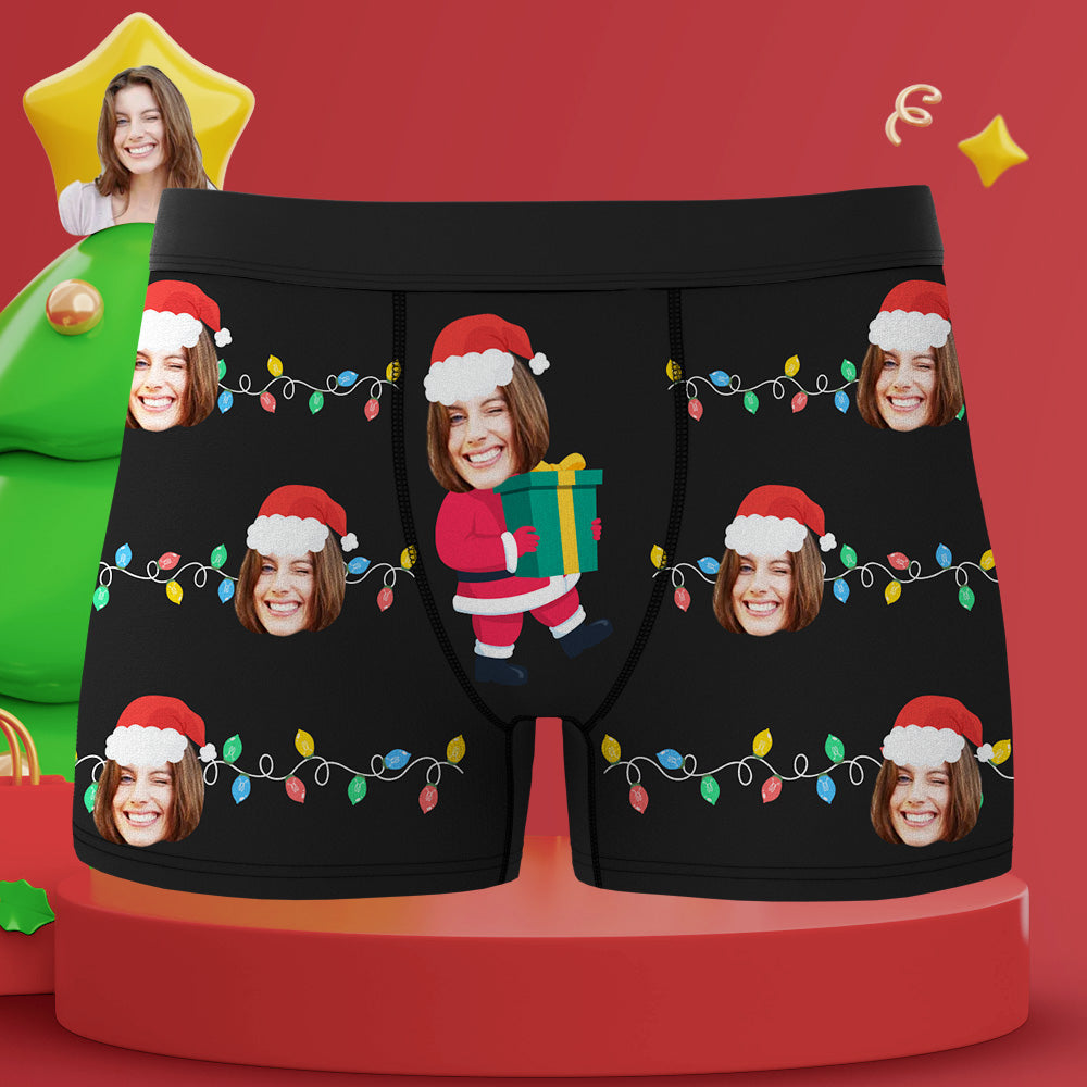 Custom Face Boxer Santa Claus Personalized Mens Underwear Santa Lanterns Christmas Gift - MyFaceBoxer