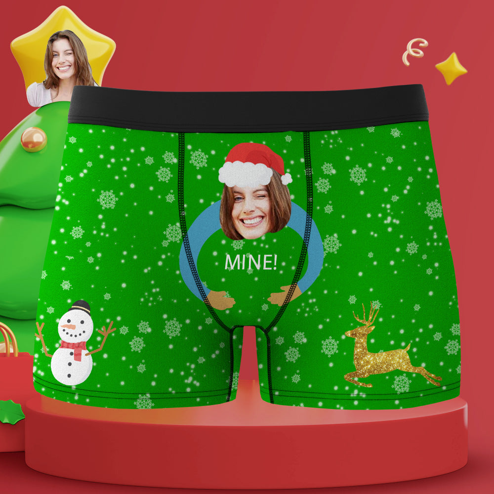 Custom Face Boxers Briefs Personalized Mens Underwear Funny Briefs Christmas Snowman and Elk - MyFaceBoxer