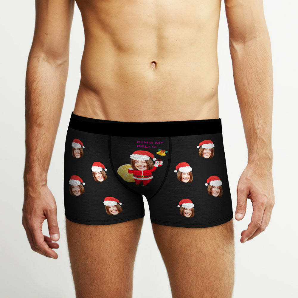 Custom Face Boxers Christmas Briefs Personalized Mens Underwear Funny Santa Claus Ring My Bells - MyFaceBoxer