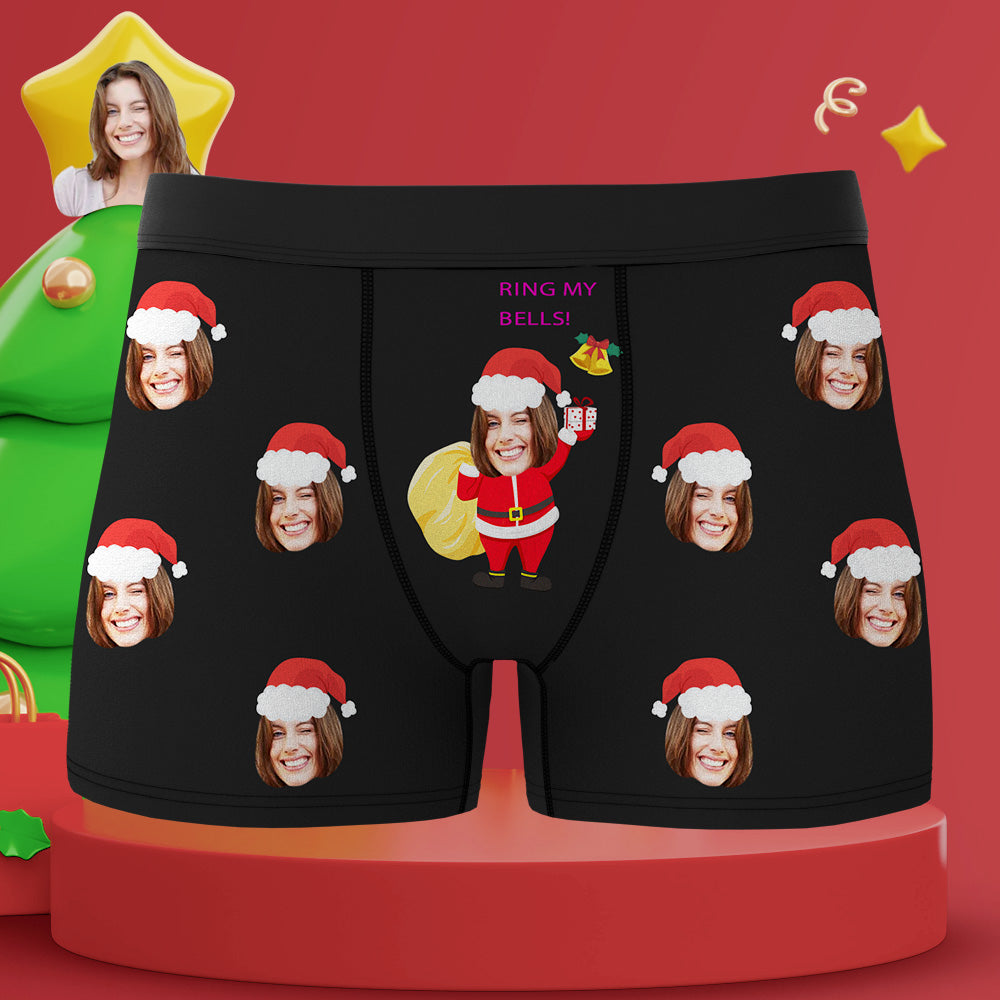 Custom Face Boxers Christmas Briefs Personalized Mens Underwear Funny Santa Claus Ring My Bells - MyFaceBoxer