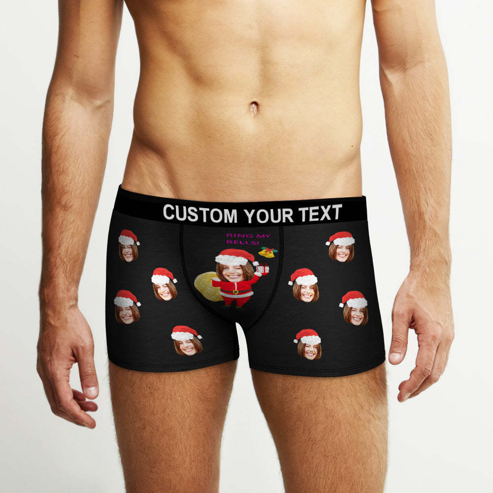 Custom Face Boxers Christmas Briefs Personalized Mens Underwear Funny Santa Claus Ring My Bells - MyFaceBoxer