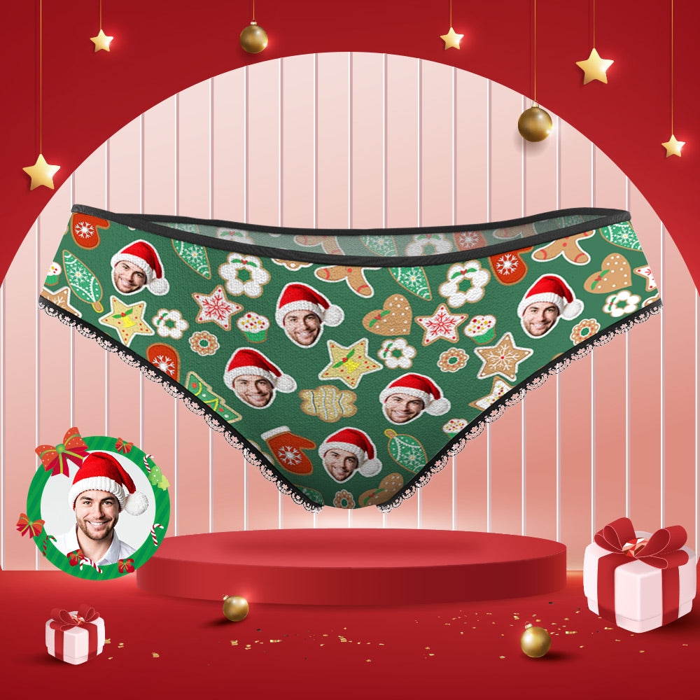 Custom Face Panties Personalized Photo Christmas Lace Panties for Women - MyFaceBoxer