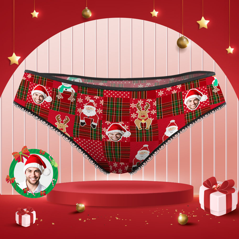 Custom Face Panties Personalized Photo Red Christmas Lace Panties for Women - MyFaceBoxer